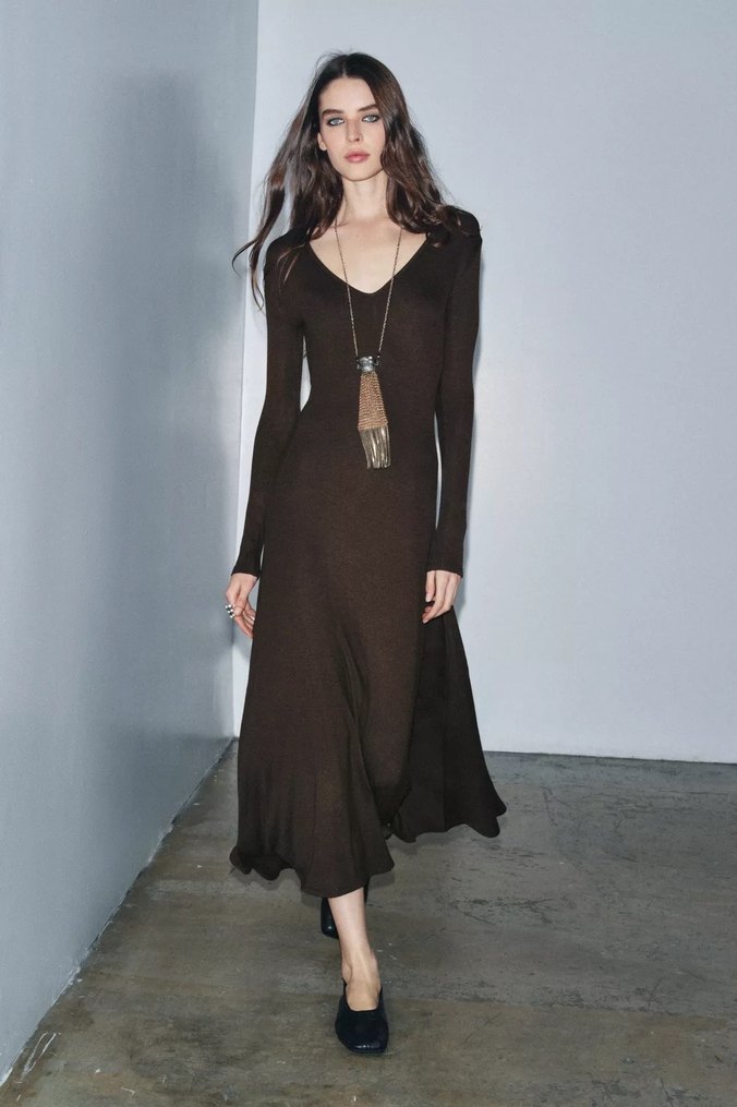 ZARA V YAKA UZUN ELBİSE - Görsel 5