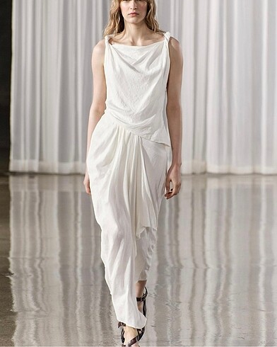 Zara Drapeli Keten Elbise #yeni
