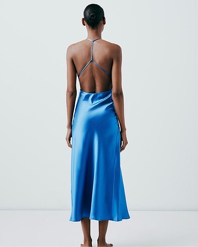 xs Beden Zara Sırt Dekolteli Askılı Saten Slip Elbise
