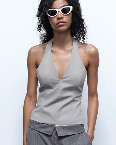 Zara Kontrast Halter Yaka Bluz #yeni