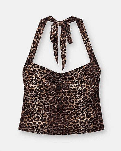 Leopar Desenli Kalp Yaka Top