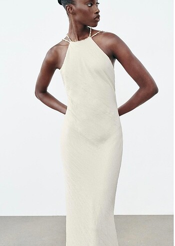 Zara Boncuklu Midi Elbise