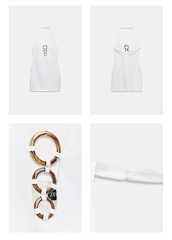 l Beden beyaz Renk Zara Halter Yaka Elbise