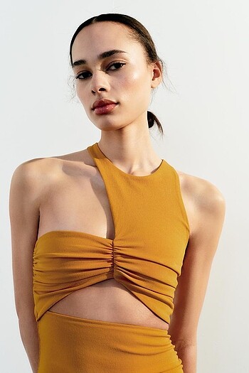 m Beden sarı Renk Zara Cut Out Detaylı Kısa Elbise