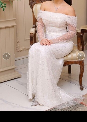 Uzun Kollu Straplez Beyaz Düğün Elbisesi - Görsel 3