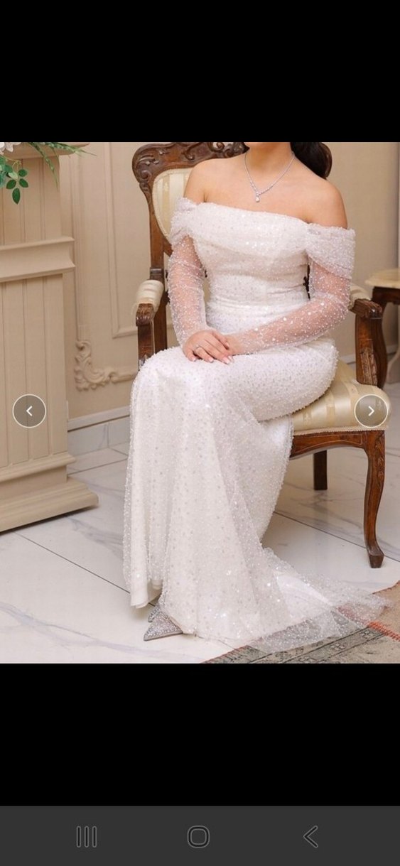 Uzun Kollu Straplez Beyaz Düğün Elbisesi - Görsel 3