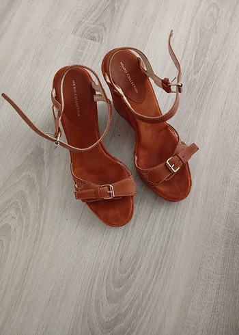 Kahverengi Deri Kadın Dolgu Topuklu Sandalet - Görsel 5