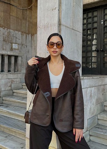 Kahverengi Tüylü mont - Görsel 5