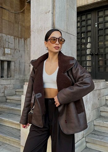 Kahverengi Tüylü mont - Görsel 3