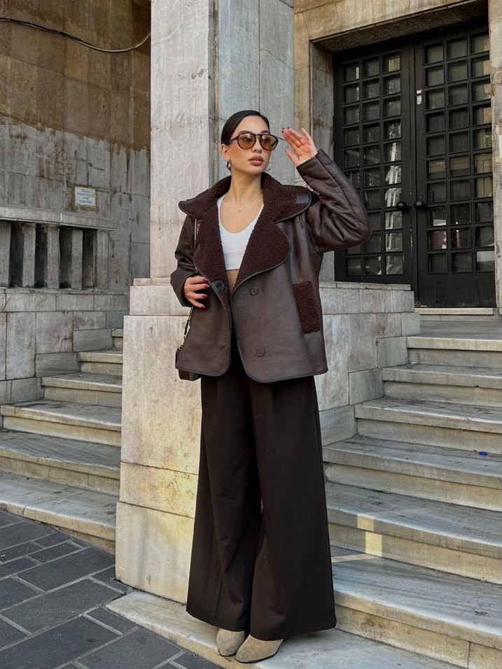 Kahverengi Tüylü mont - Görsel 4