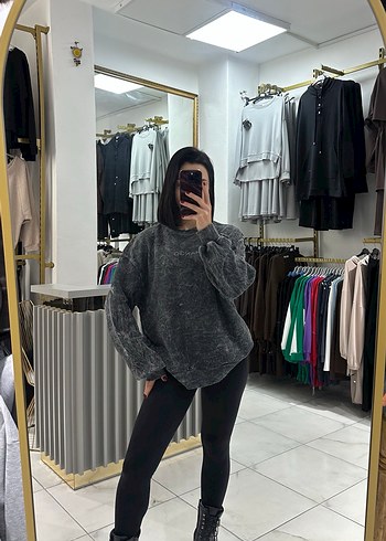 Mango Gri Batik Desenli Kadın Sweatshirt - Görsel 5