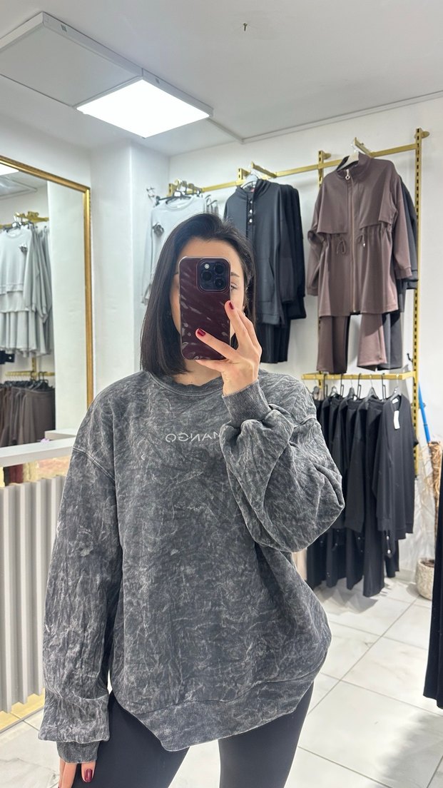 Mango Gri Batik Desenli Kadın Sweatshirt - Görsel 4