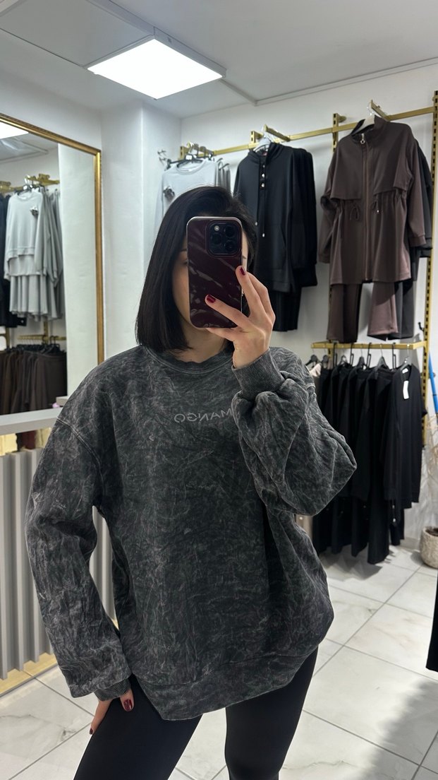 Mango Gri Batik Desenli Kadın Sweatshirt - Görsel 3