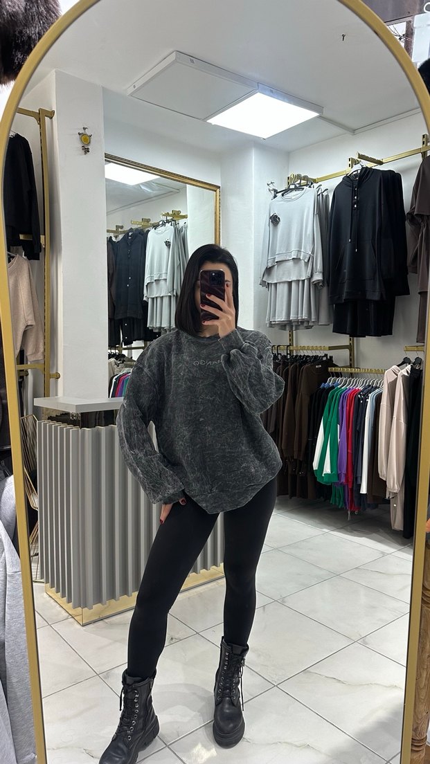 Mango Gri Batik Desenli Kadın Sweatshirt - Görsel 5