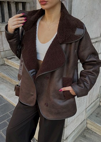 Kahverengi Kürklü Deri Kadın Ceket - Görsel 2