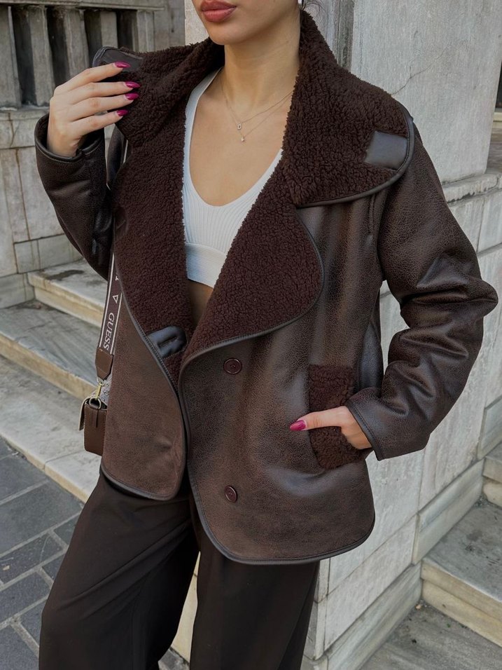 Kahverengi Kürklü Deri Kadın Ceket - Görsel 2