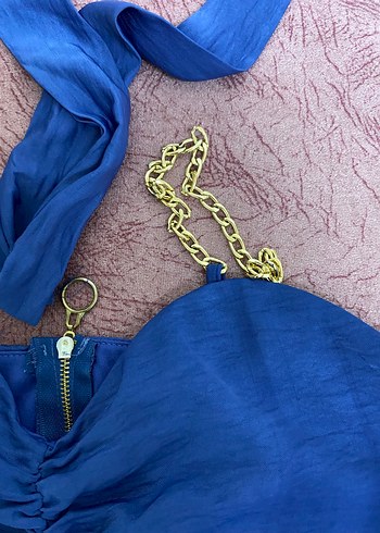 Zincir Detaylı Mavi Mini Halter Büstiyer - Görsel 2