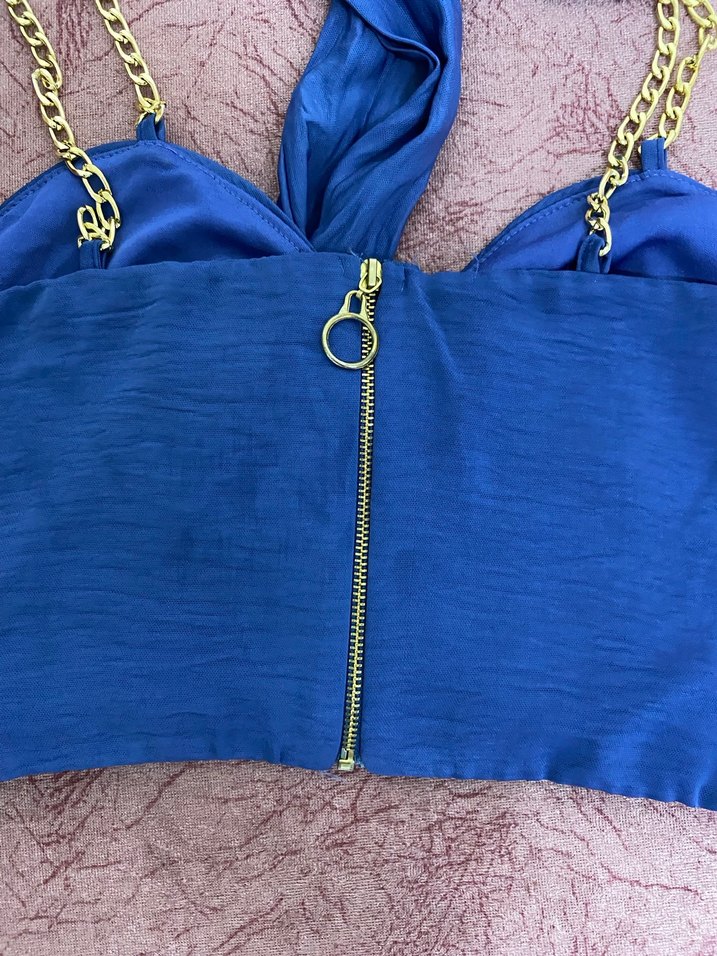 Zincir Detaylı Mavi Mini Halter Büstiyer - Görsel 3