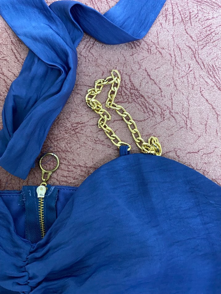 Zincir Detaylı Mavi Mini Halter Büstiyer - Görsel 2