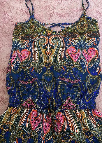 Renkli Desenli Kısa Kadın Tulum - Görsel 2