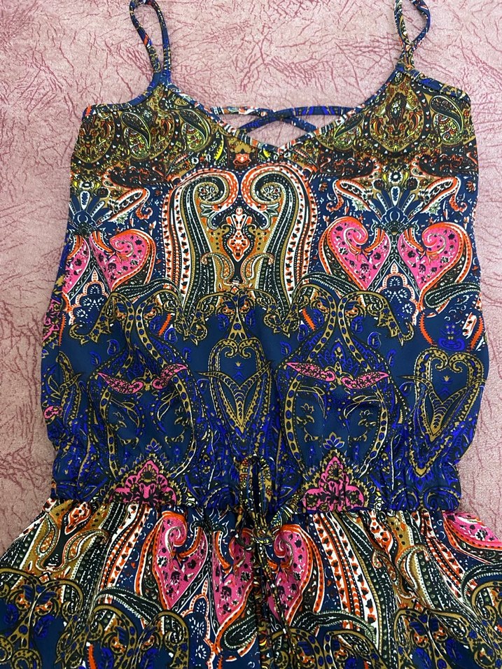 Renkli Desenli Kısa Kadın Tulum - Görsel 2