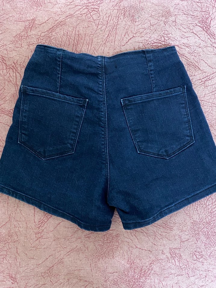 Düğmeli Koyu Mavi Mini Kadın Kot Şort - Görsel 4