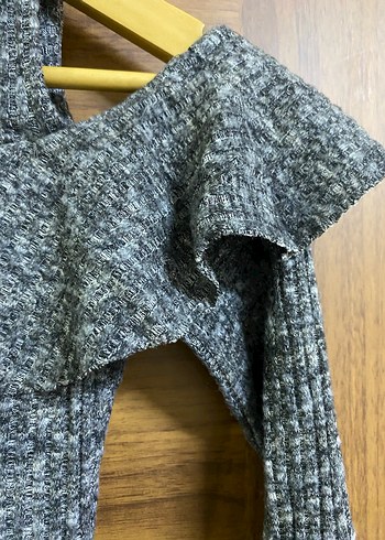 Gri Örme Uzun Kollu Kadın Triko Elbise - Görsel 4