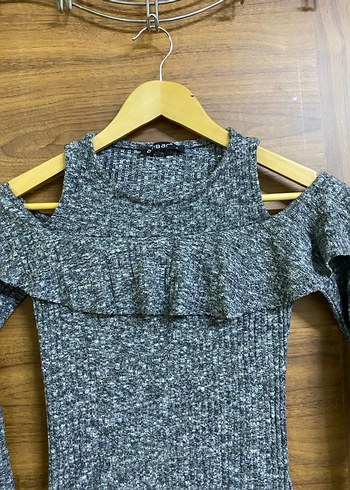 Gri Örme Uzun Kollu Kadın Triko Elbise - Görsel 2