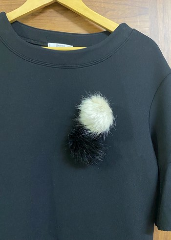 Kısa Kollu Siyah Kürklü Midi Elbise - Görsel 2