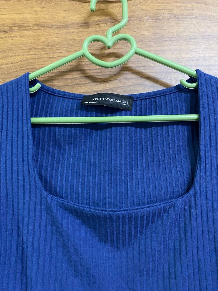 Kadın Lacivert Fitilli Crop Top - Görsel 2