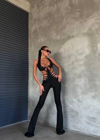 Zımba detaylı Siyah Tulum - Görsel 2