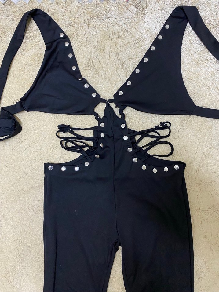 Zımba detaylı Siyah Tulum - Görsel 5