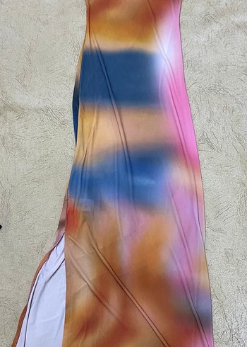 Bohem Çok Renkli Uzun Drapeli Askılı Elbise - Görsel 2