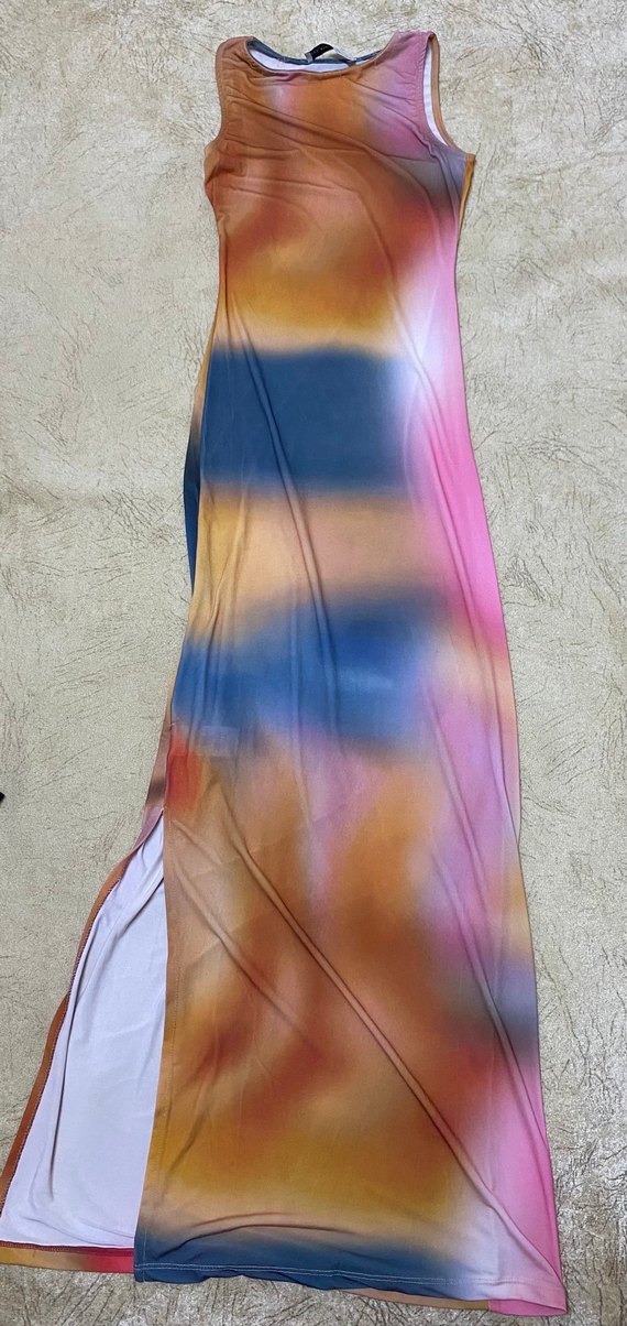 Bohem Çok Renkli Uzun Drapeli Askılı Elbise - Görsel 2