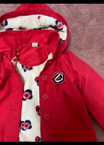 Kız Çocuk Kapüşonlu Renkli Düğmeli Ceket - Görsel 2