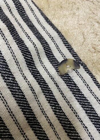 Gri Çizgili Kadın Keten Blazer Ceket - Görsel 4