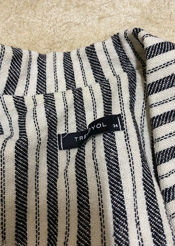 Gri Çizgili Kadın Keten Blazer Ceket - Görsel 3