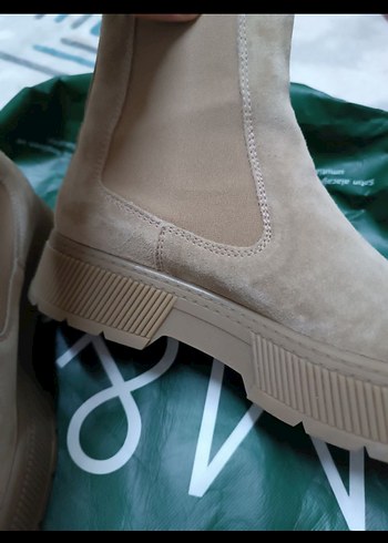 Bej Süet Platform Topuklu Kadın Bot - Görsel 5