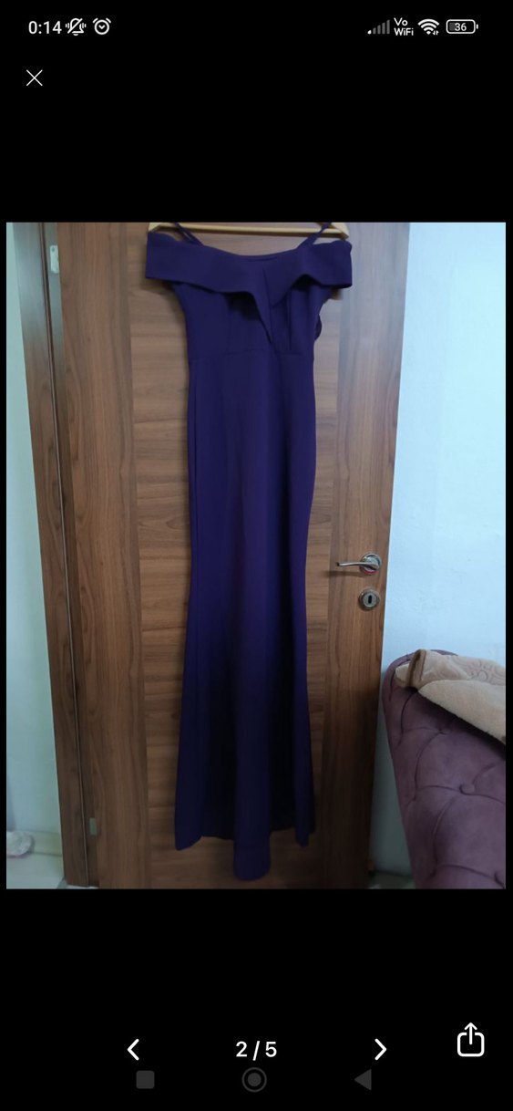 Mor Drapeli Uzun Abiye Elbise - Görsel 2