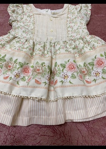 Kız Çocuk Bej Nakışlı Pamuklu Elbise - Görsel 2