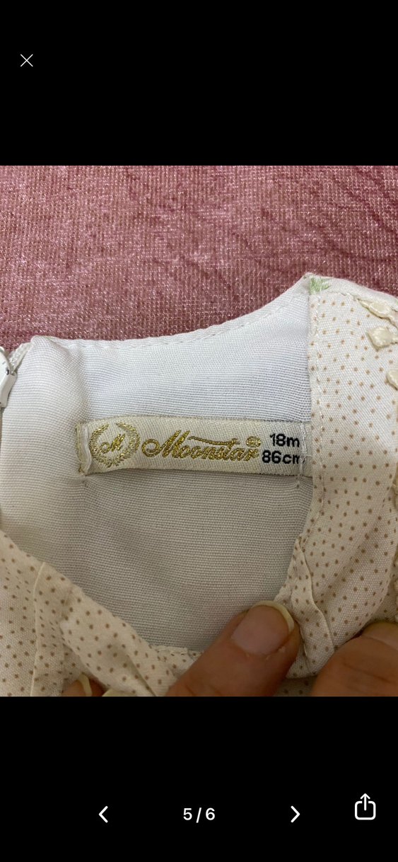 Kız Çocuk Bej Nakışlı Pamuklu Elbise - Görsel 5