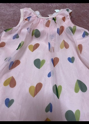 Kız Çocuk Çok Renkli Kalp Desenli Elbise - Görsel 2