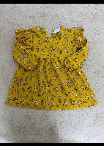 Sarı Çiçekli Uzun Kollu Fırfırlı Kız Elbisesi - Görsel 2