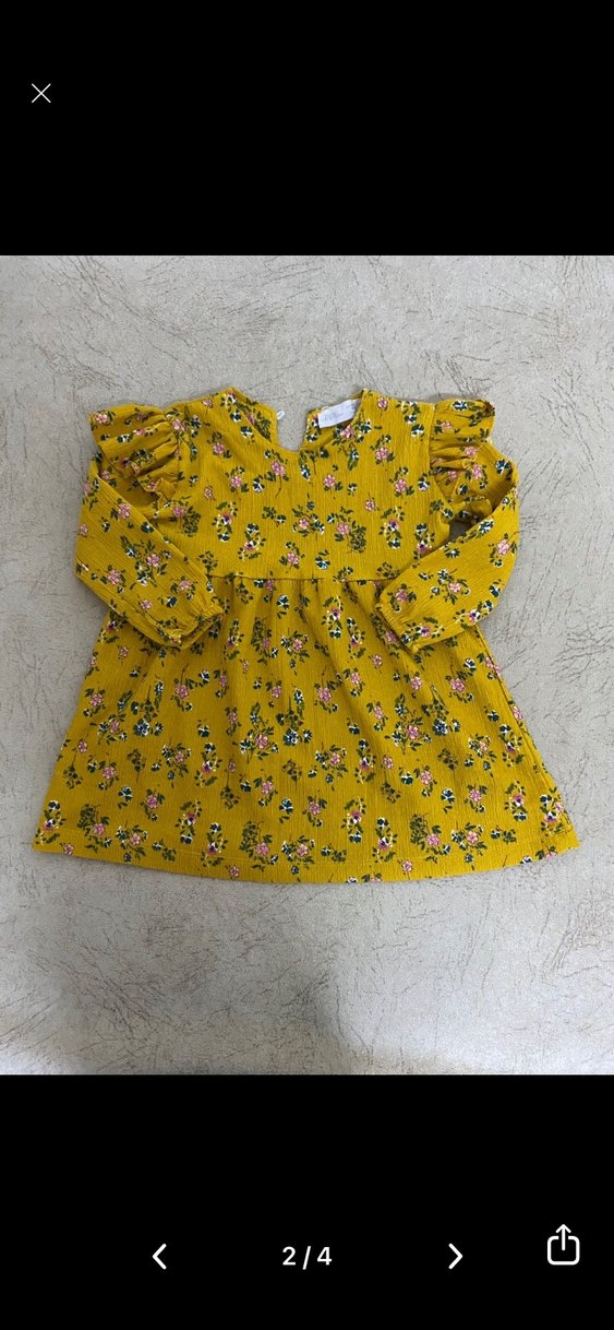 Sarı Çiçekli Uzun Kollu Fırfırlı Kız Elbisesi - Görsel 2