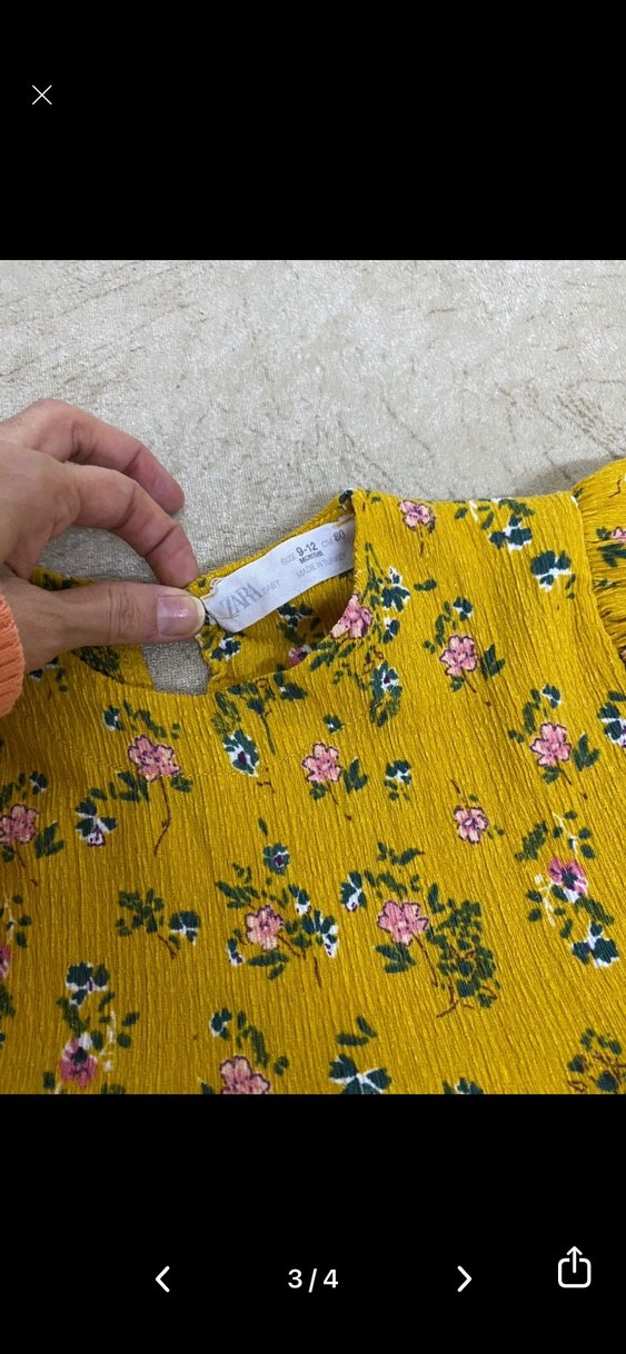 Sarı Çiçekli Uzun Kollu Fırfırlı Kız Elbisesi - Görsel 3