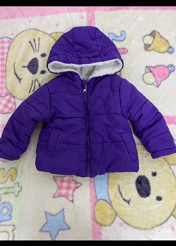 Kız Çocuk Mor Kapüşonlu Kürklü Mont - Görsel 2