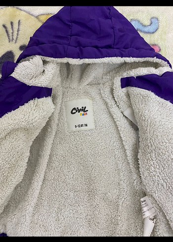 Kız Çocuk Mor Kapüşonlu Kürklü Mont - Görsel 4