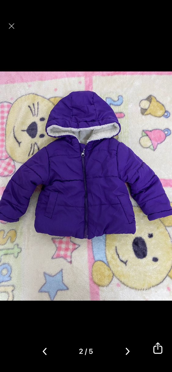 Kız Çocuk Mor Kapüşonlu Kürklü Mont - Görsel 2