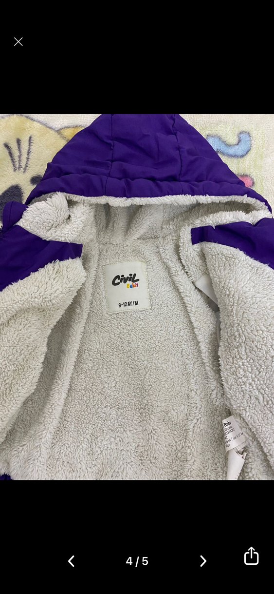 Kız Çocuk Mor Kapüşonlu Kürklü Mont - Görsel 4