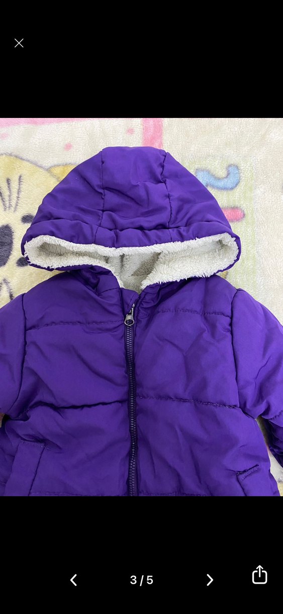 Kız Çocuk Mor Kapüşonlu Kürklü Mont - Görsel 3